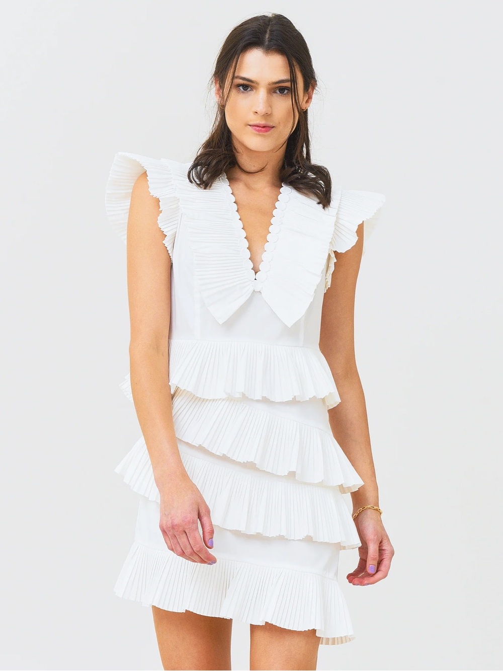 NWT CELIA B Women's Bjorn Dress with ruffles in white, size large